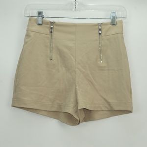 Khaki High Waist Double Zip Shorts XS